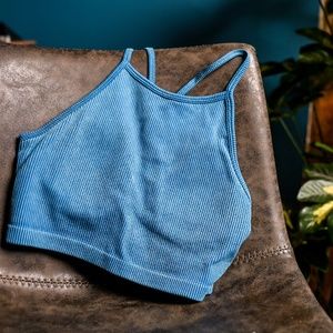 NEW powder Blue Ribbed Crop top size small